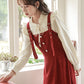 Apple Pie Corduroy Pinafore Set (Red)