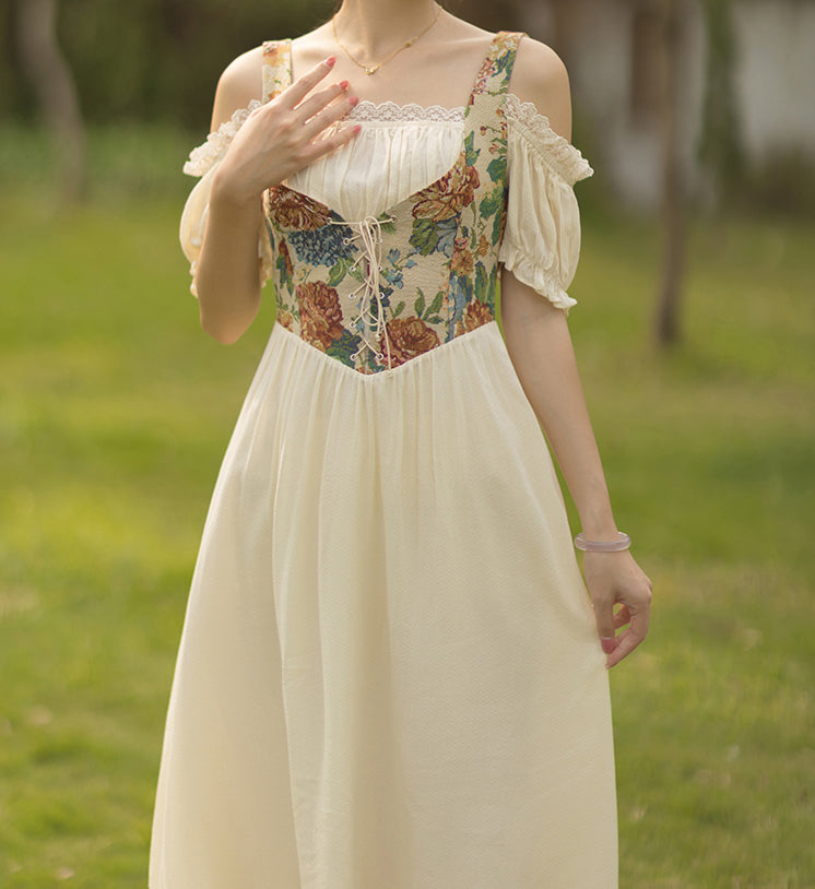 Rustic Floral Corset Twofer Dress (Cream) – Megoosta Fashion