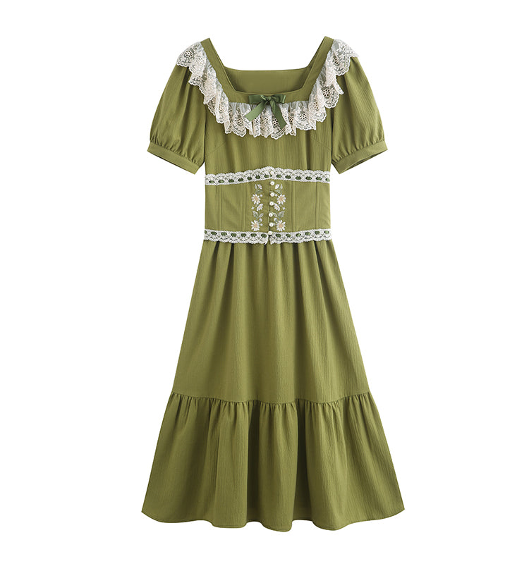 Matcha Daisy Corset Midi Dress (Green)