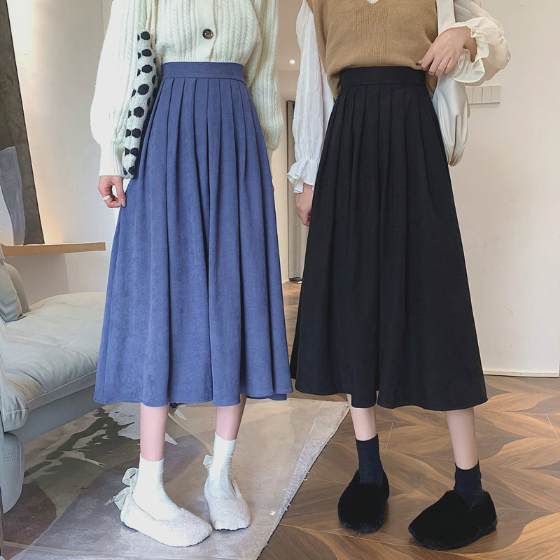 Corduroy Suede Midi Skirt (5 Colors)