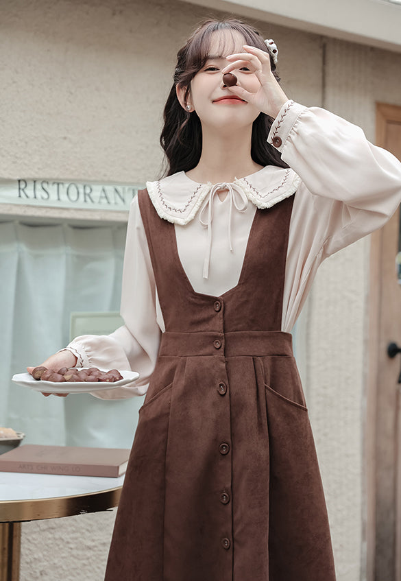 Little Baker Button Up Pinafore Dress (Chocolate)