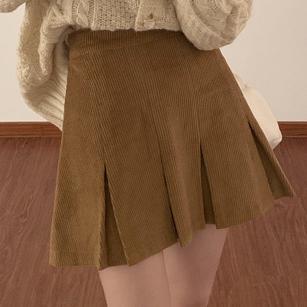 Corduroy Pleated Skirt (2 Colors)