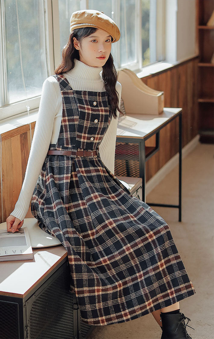 Holiday Plaid Pinafore Midi Dress (2 Colors)