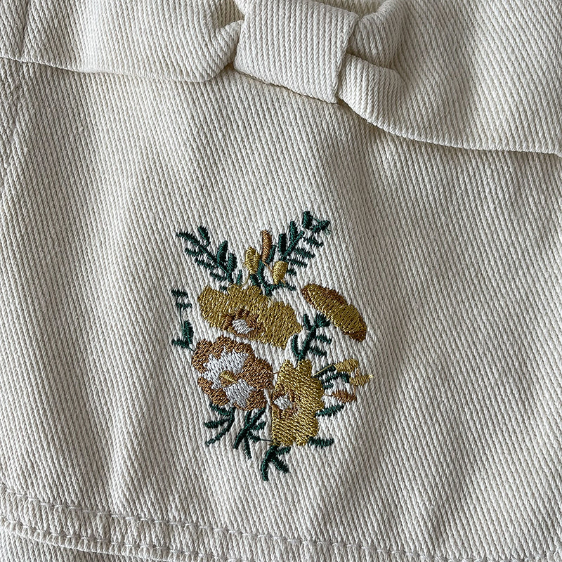 Bow Floral Embroidered Overalls (Cream)