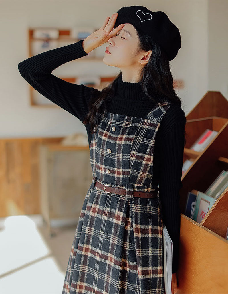 Holiday Plaid Pinafore Midi Dress (2 Colors)