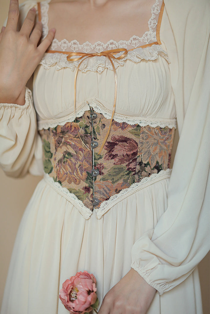 Rustic Floral Waist Corset (Khaki)