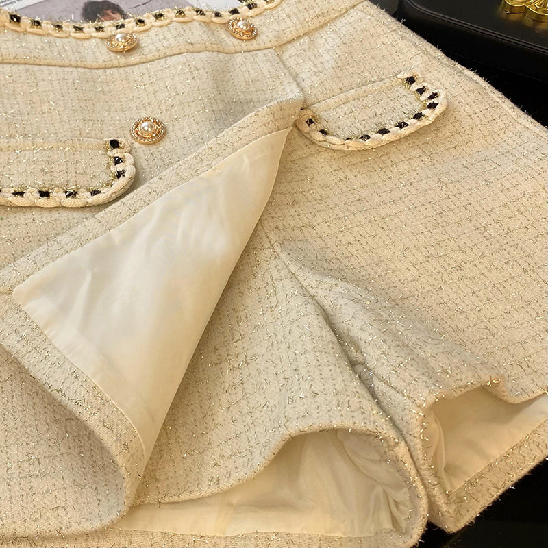 Preppy Tweed Asymmetrical Shorts (2 Colors)