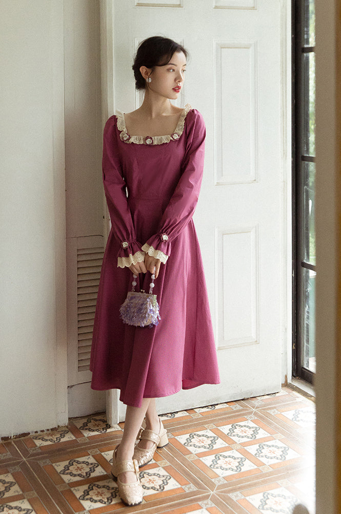 Romantic Rose Midi Dress (Magenta)