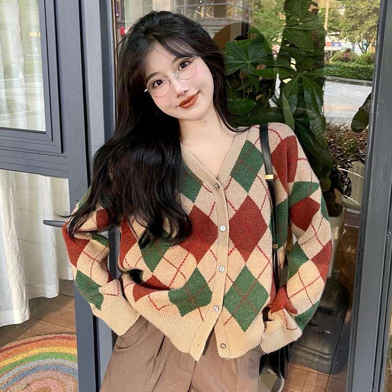 Forest Diamond Plaid Cardigan (2 Colors)