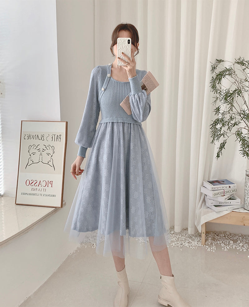 Lace Knit Sweater Dress (3 Colors)