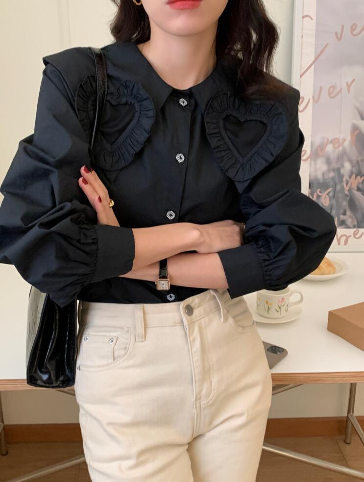 Heart Cutout Collar Button Up Shirt (2 Colors)