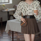 Double Belted Pleated Mini Skirt (Brown)