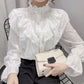 Ruffle Lace High Neck Button Up Shirt (2 Colors)
