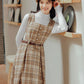 Latte Plaid Pinafore Dress (Khaki)