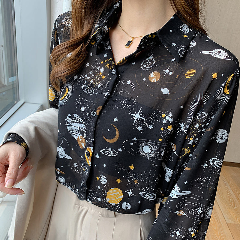 Cosmic Galaxy Button Up Shirt (Black)
