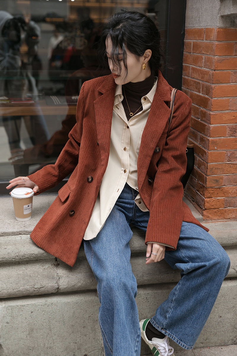 Corduroy Double Breasted Blazer Jacket (7 Colors)