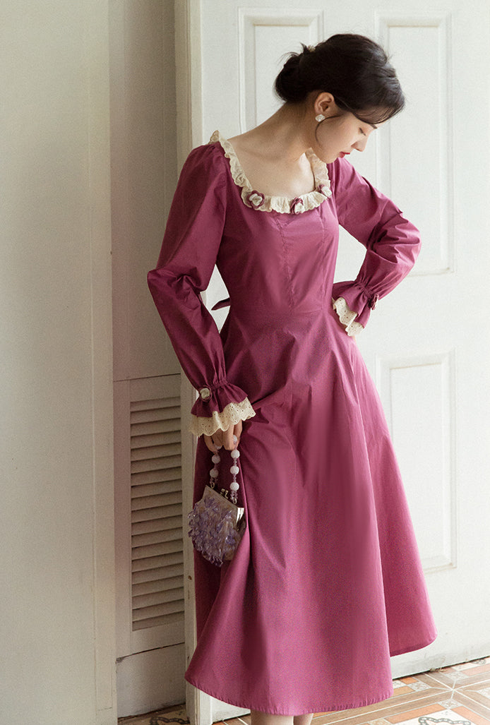 Romantic Rose Midi Dress (Magenta)