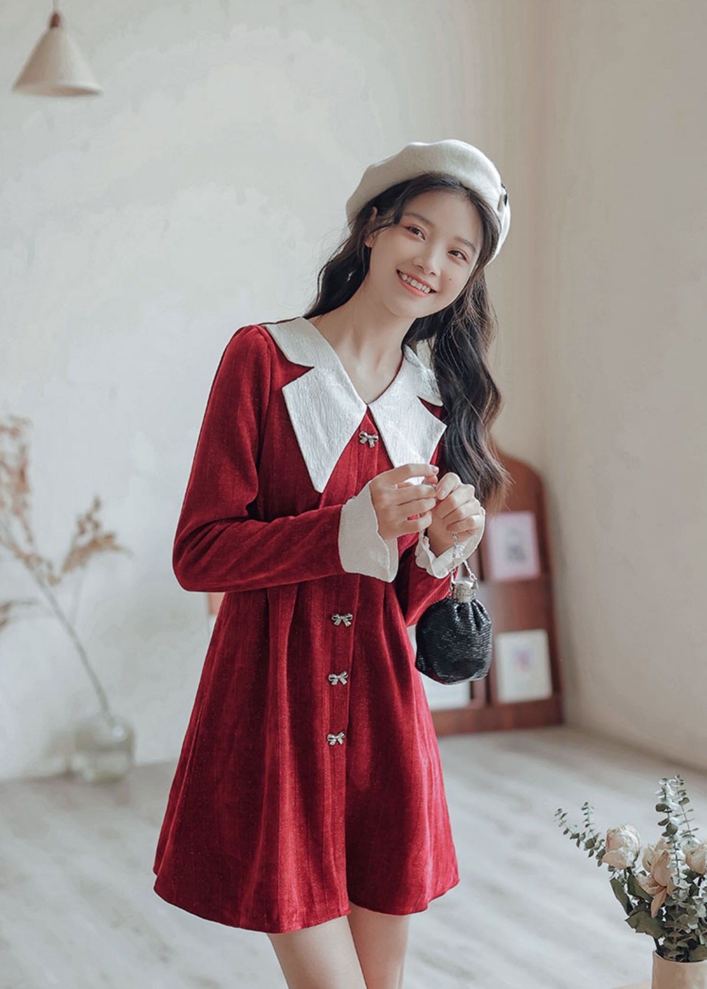 Sweet Bow Peter Pan Knit Dress (4 Colors)