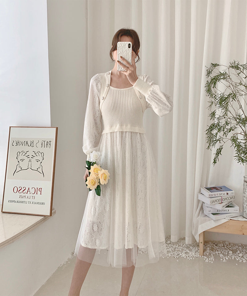 Lace Knit Sweater Dress (3 Colors)