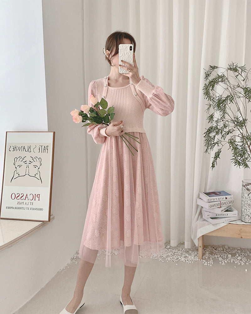 Lace Knit Sweater Dress (3 Colors)