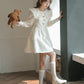 Jacquard Peter Pan Babydoll Tiered Mini Dress (White)