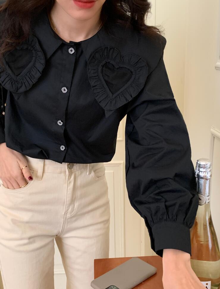 Heart Cutout Collar Button Up Shirt (2 Colors)