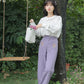 Embroidered Floral Pocket Jeans (Purple)