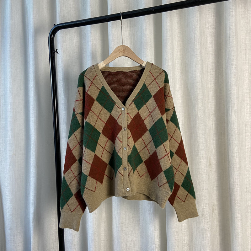 Forest Diamond Plaid Cardigan (2 Colors)