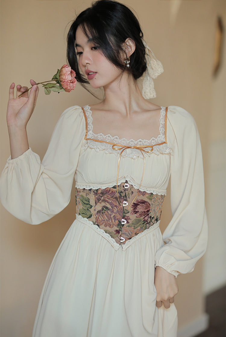 Rustic Floral Waist Corset (Khaki)