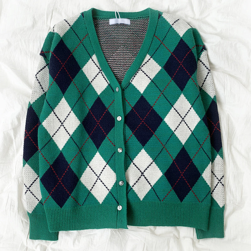 Forest Diamond Plaid Cardigan (2 Colors)