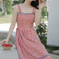 Daisy Chain Gingham Midi Dress (Red)