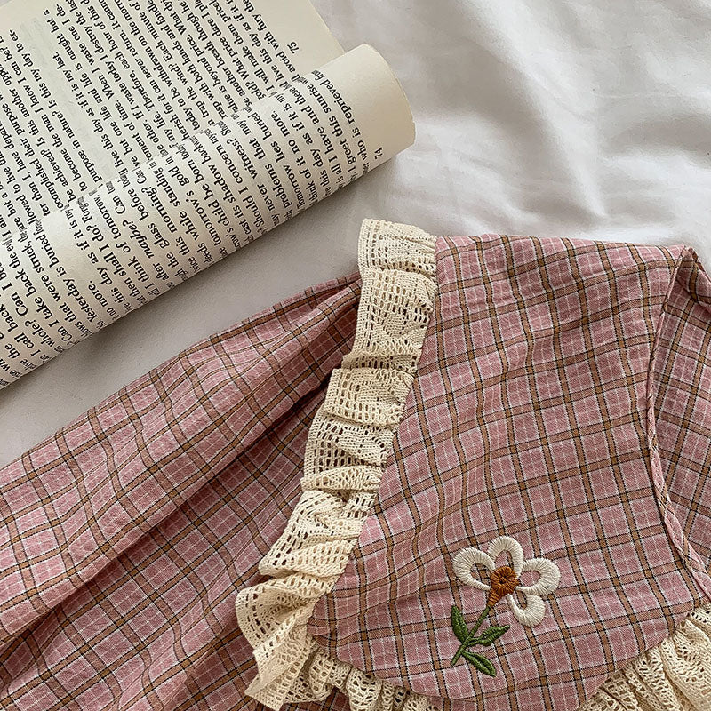 Cottage Flower Plaid Blouse (Pink)