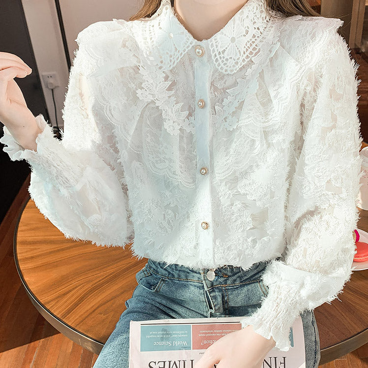 Ruffle Lace Button Up Shirt (3 Colors) – Megoosta Fashion