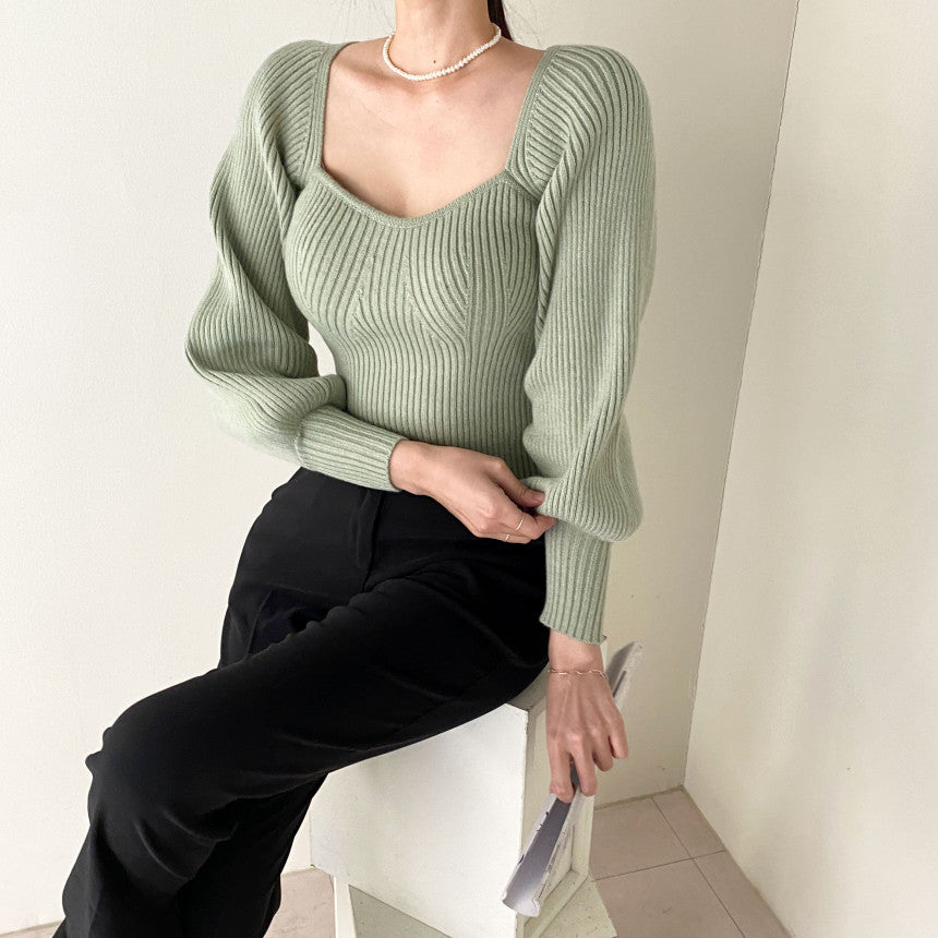 Ribbed Puff Sleeve Cropped Sweater (4 Colors)