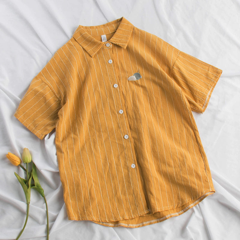Embroidered Stripe Button Up Shirt (4 Colors)