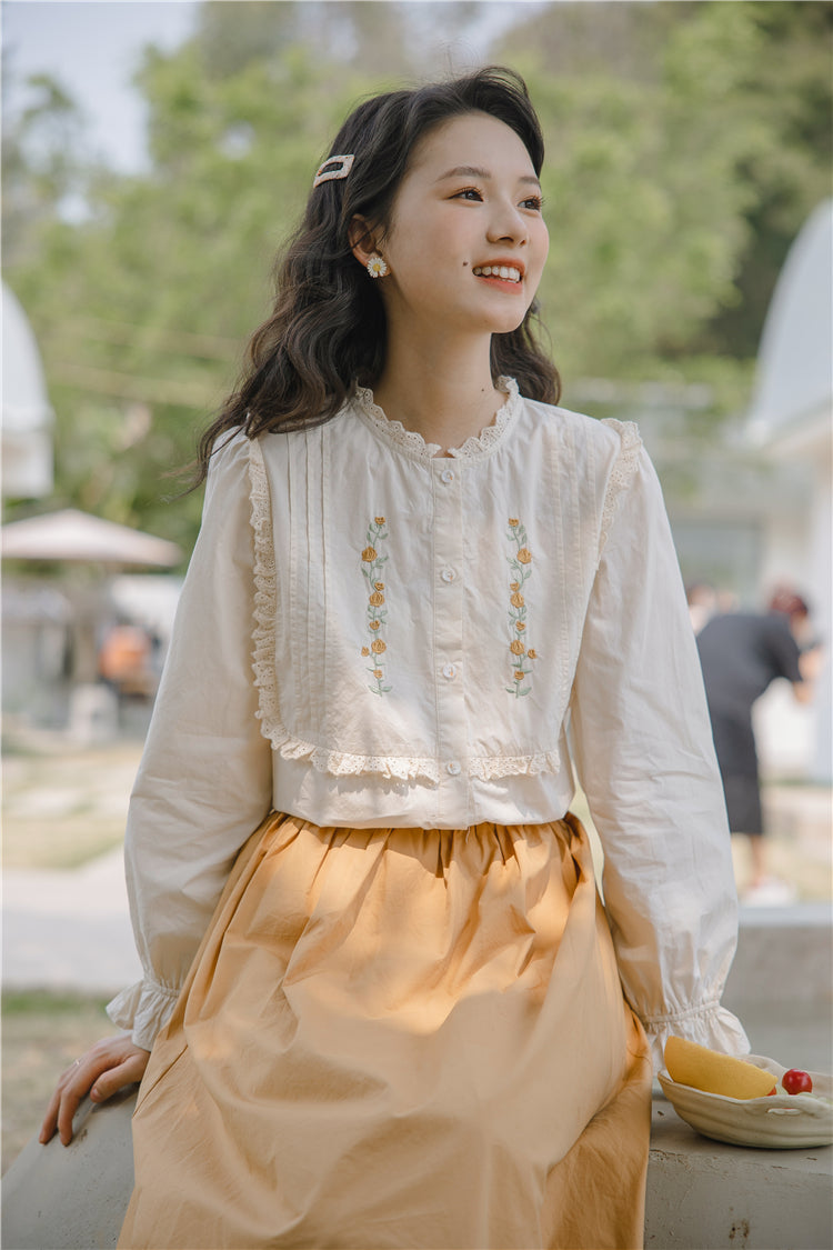 Golden Rose Embroidered Blouse (Cream)