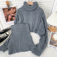 Turtleneck Cable Knit Cropped Sweater & Skirt Knit Set (4 Colors)
