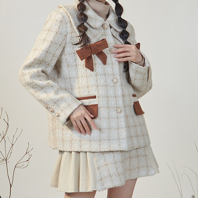 Latte Plaid Tweed Jacket / Skirt (Cream/Brown) – Megoosta Fashion