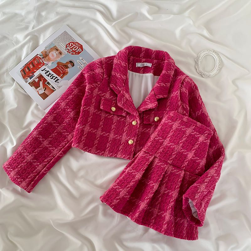 Pink plaid 2024 jacket skirt