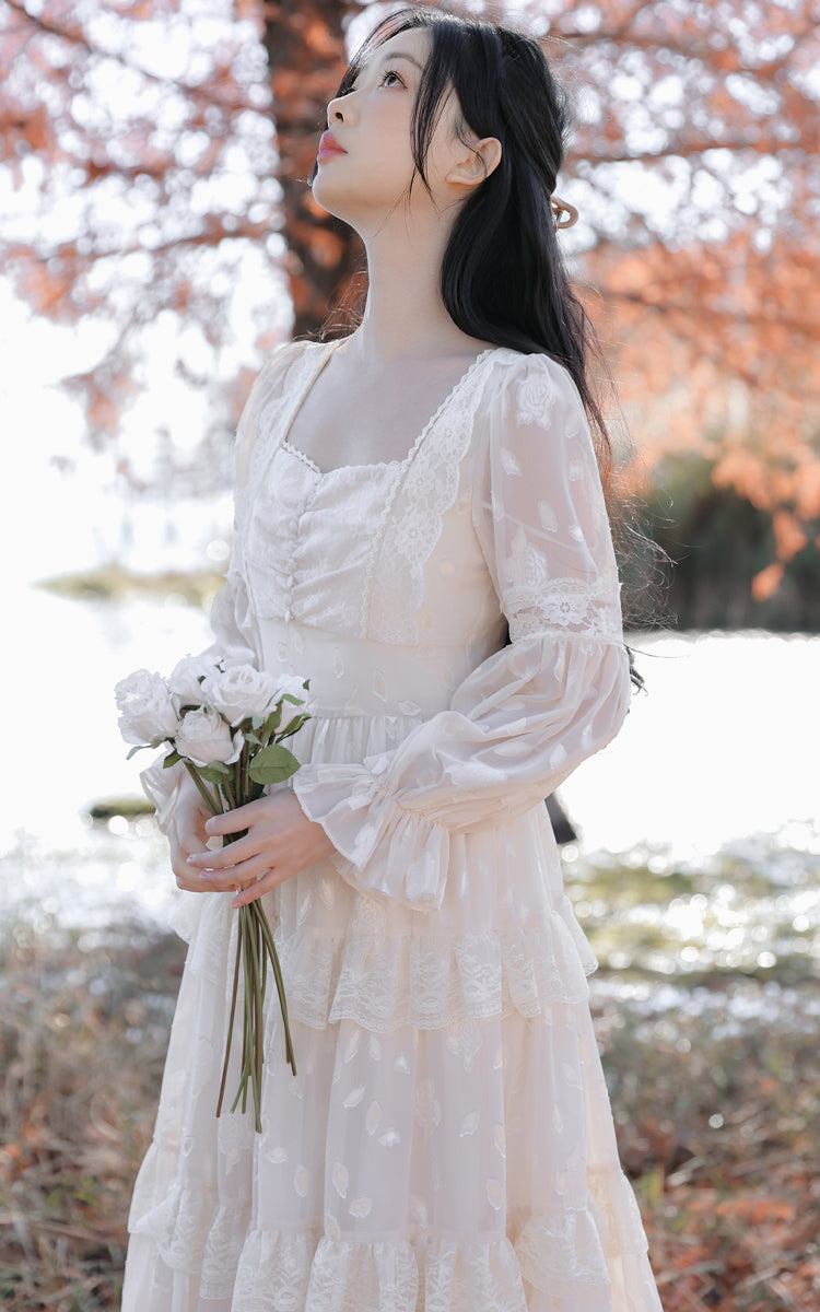 ethereal white dress G;T Elegance Gown fitted waist tops a figure White Lace Corset Drape Gown