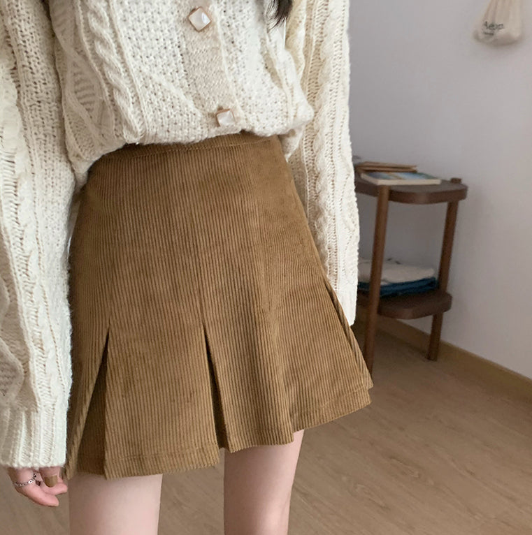 Corduroy Pleated Skirt (2 Colors)