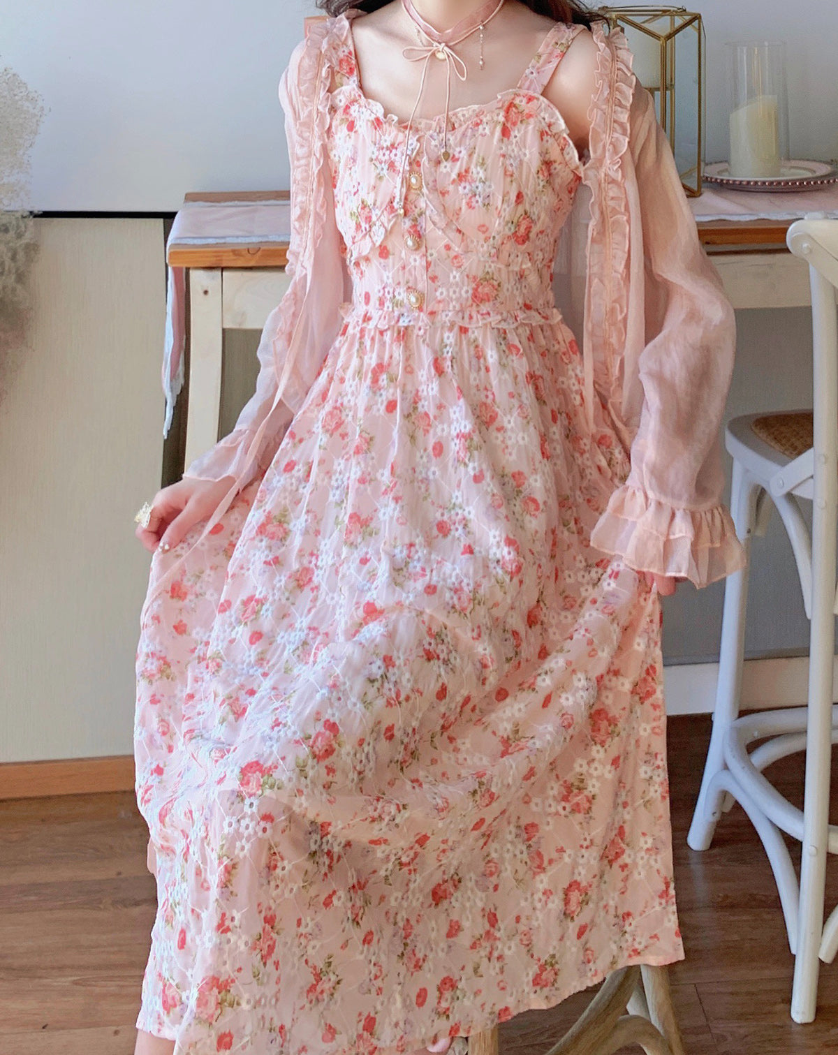 Tea Cup Floral Cami Dress (Pink)