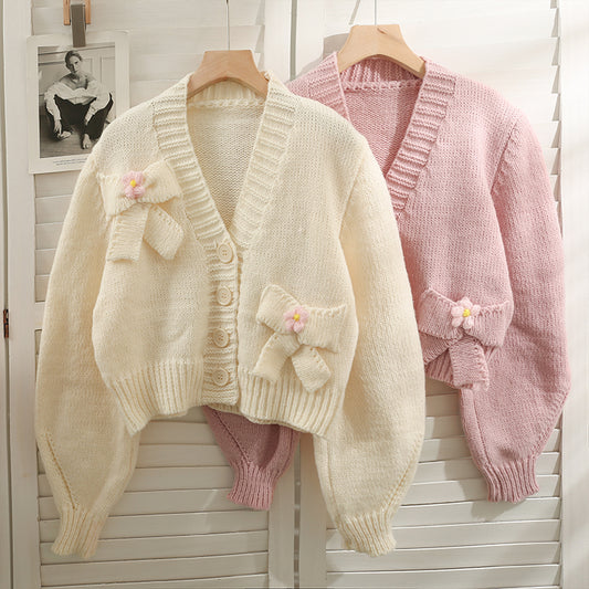 Sweet Bow Cropped Cardigan (2 Colors)