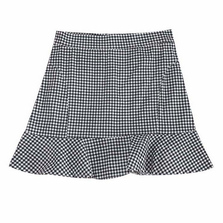 Gingham Frill Mini Skirt (Black)