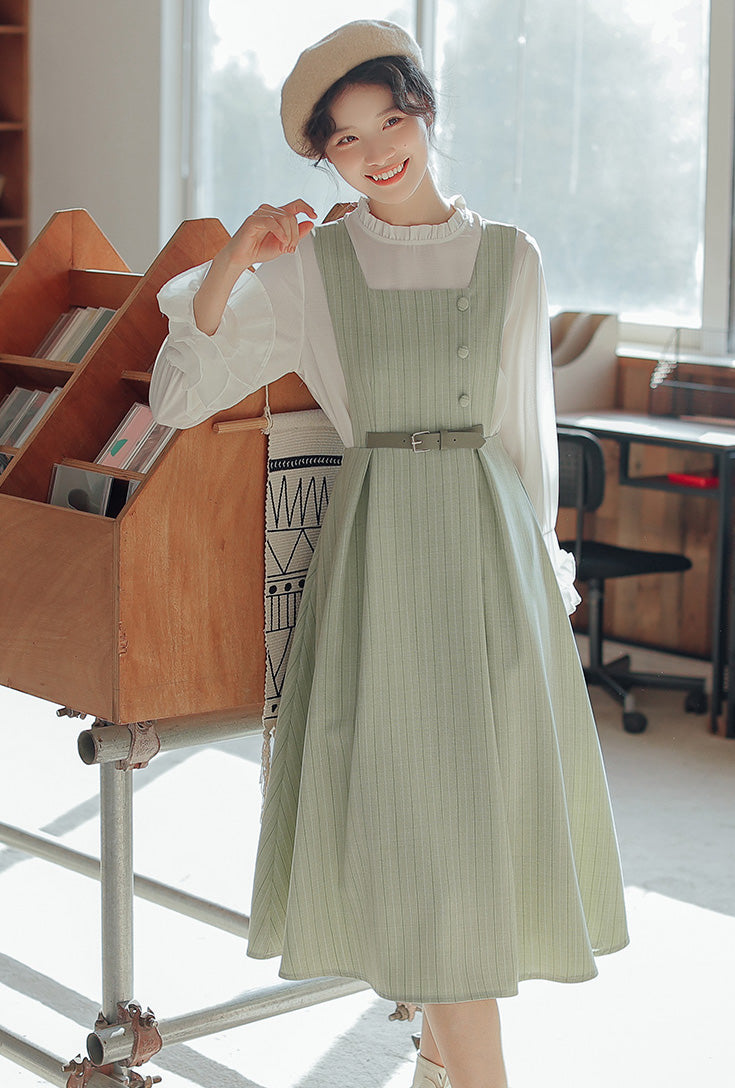 Pastel Stripe Pinafore Dress (4 Colors)