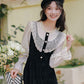 Lace High Neck Sweater Dress (Black)