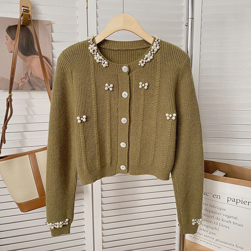【Herlipto】cropped pearl cardigan Cropped Pearl Cardigan – Megoosta Fashion