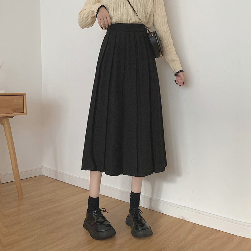 Corduroy Suede Pleated Midi Skirt (6 Colors)