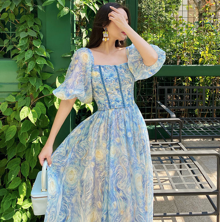 Starry Nights Midi Dress (Blue) L