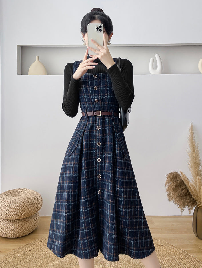 blue plaid pinafore dress Pinafore Dress in Blue Plaid Cord With Ribbed Top 12M